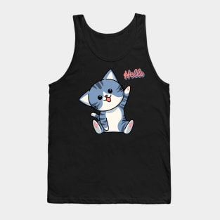 Cute Cat Says Hello - Cat Lovers Tank Top